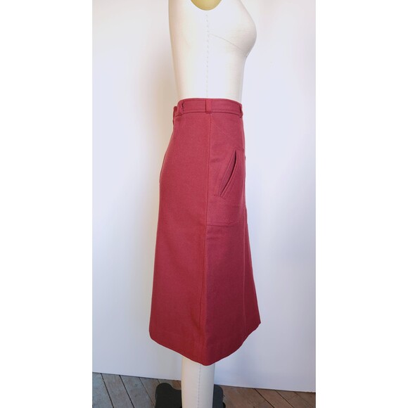60s 70s Bordeaux WOOL Skirt with POCKETS High Waisted Skirt - Boho Mod XXS - Picture 5 of 8